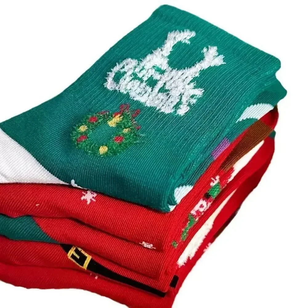 Random 5 Pairs Women's Christmas Stocking Socks Festive Holiday Designs Mid-Calf